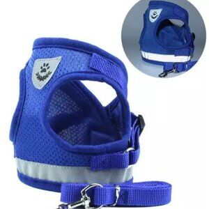 BRAND NEW - BLUE SIZE L - Dog & Cat Adjustable Chest Pet Harness Vest Leash Set